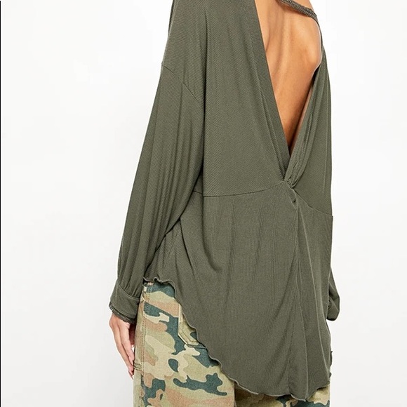 NWOT Free People Shimmy Shake Long Sleeve Top - Forest Green - Picture 13 of 15